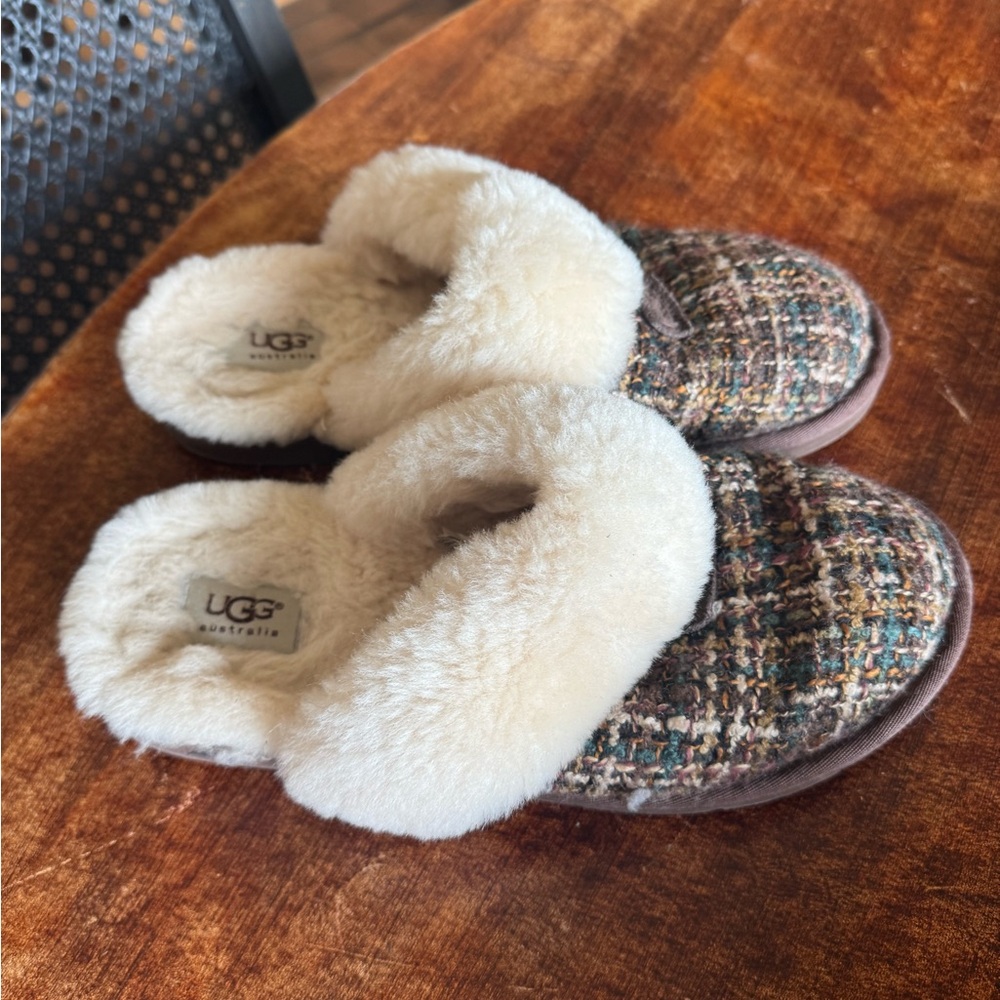 UGG Multicolor Tweed Slip-On Slippers with Cream Shearling
